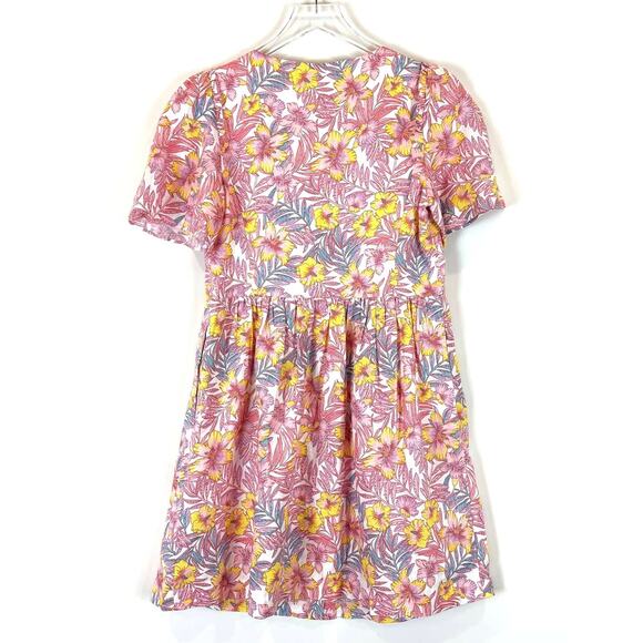 Draper James Fit & Flare Floral Mini 100% Linen Dress Women 6 Cottage Boho Party - Picture 4 of 8